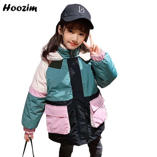 

winer hooded quilted jacket girls 4-13 age high street colorblock parka children gorgeous orange thick warm outerwear coat girls, Blue;gray