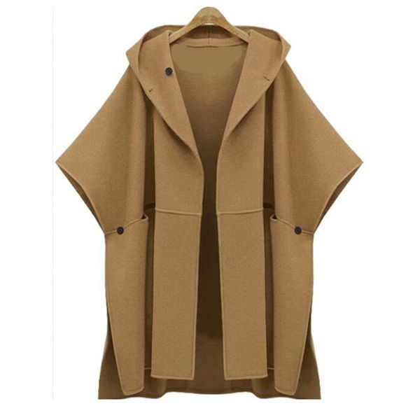 

bohoartist winter women wool coat plus size cape slim autumn poncho casual cloak outerwear loose fashion lady black hooded coats
