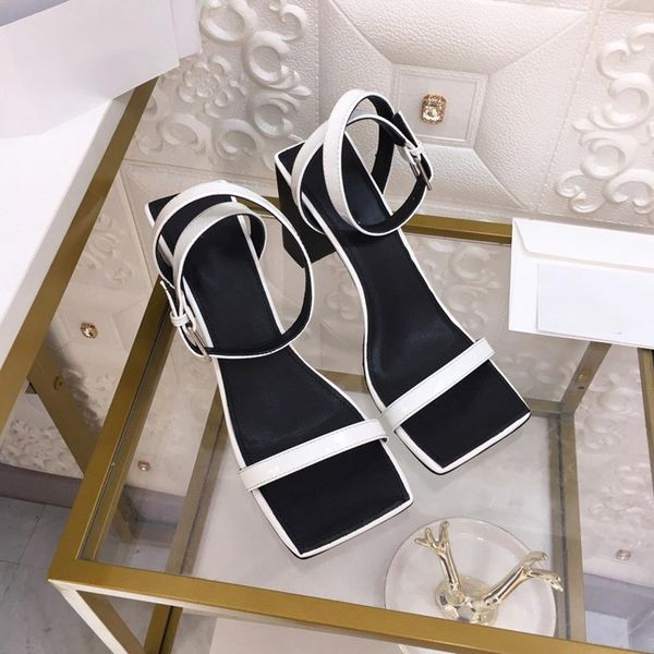 

buckle high heel female 3d graffiti square head sandals women's shoes 2020 fashion chunky heel sandals women's high heels, Black