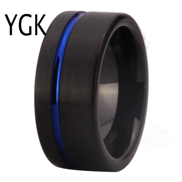 

new arrival classic rings fashion tungsten wedding ring for women men's black plating with blue grooved engagement ring party t190703, Slivery;golden
