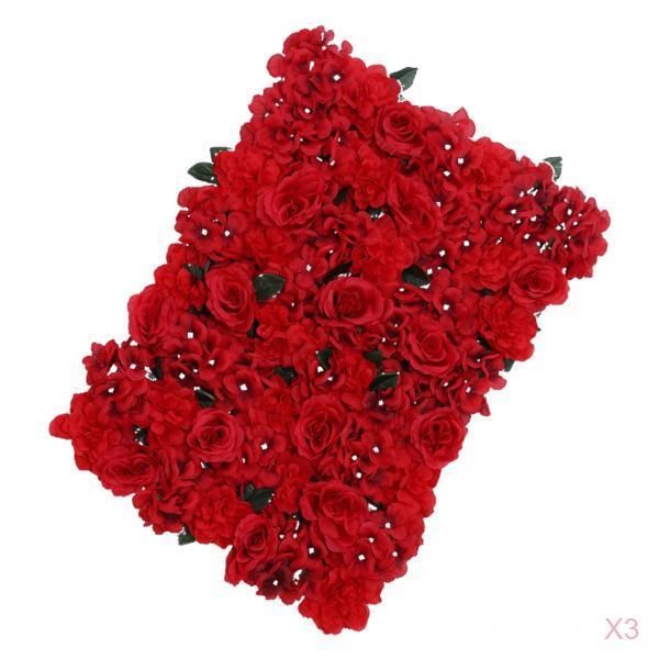 

3x artificial flower plants panels background wall wedding decor red