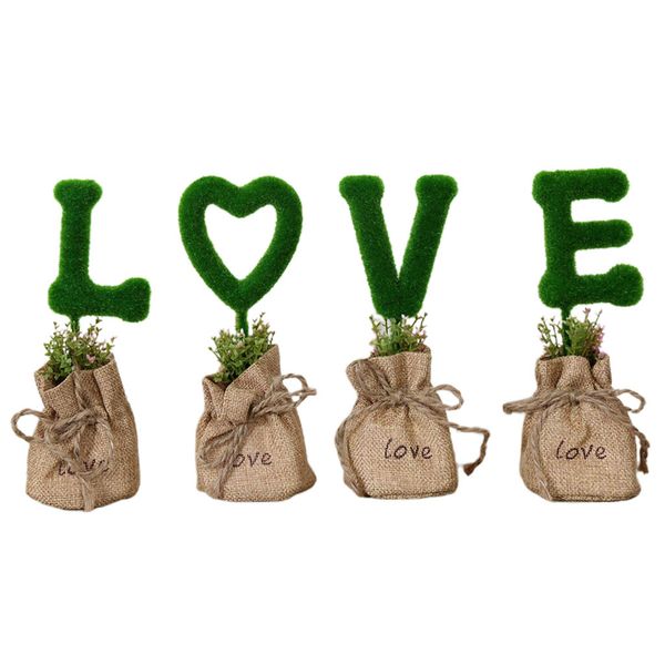 

4pcs creative letters artificial bonsai sack green plant decor