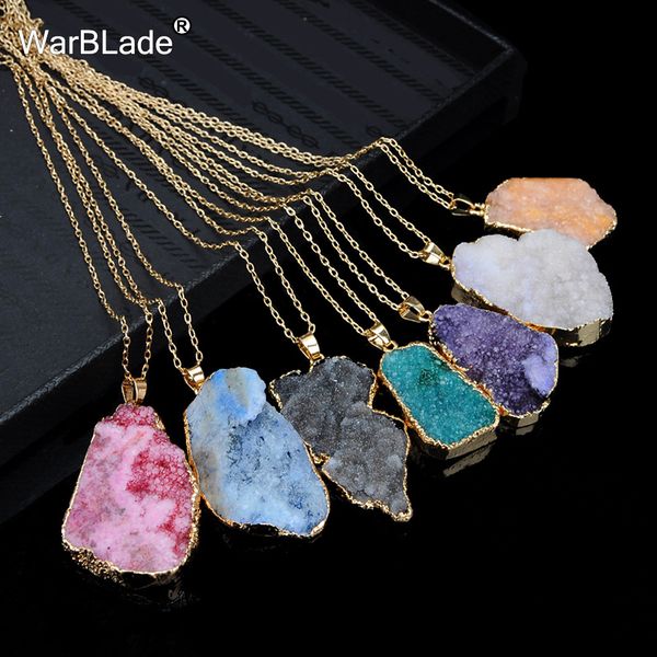 

warblade new natural stone quartz pendant necklace colorful irregular drusy gold color stone necklaces for women jewelry gift, Silver