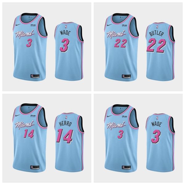 

2019/20 city mens miami heat nba 3 dwyane wade 22 jimmy butler 14 tyler herro edition stitched swingman basketball jerseys, Black;red