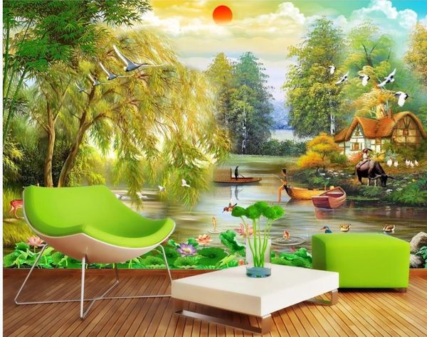 

современная гостиная обои картина маслом пейзаж пейзаж стены декоративная живопись