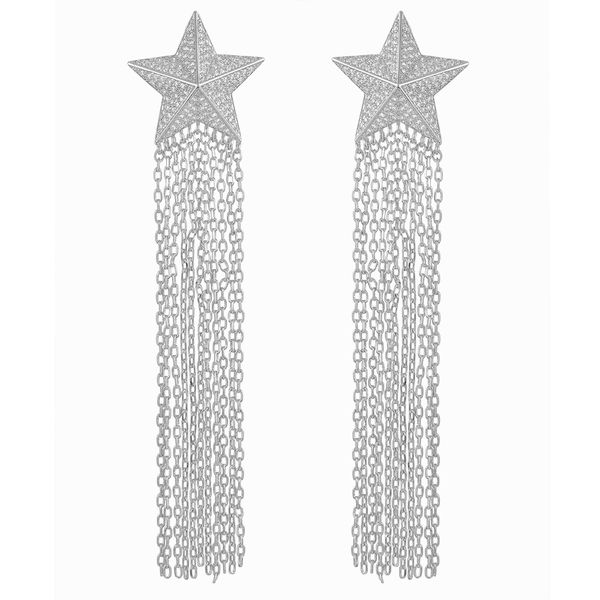 

godki 92mm meter star tassel drops trendy cubic zirconia women wedding party engagement dressing up earring jewelry addiction, Silver
