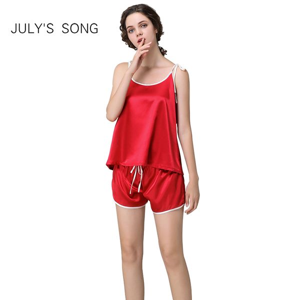 

july's song women faux silk sleepwear pajama set sleeveless pyjamas nightwear sling and shorts sleepwear night clothes homewear, Blue;gray