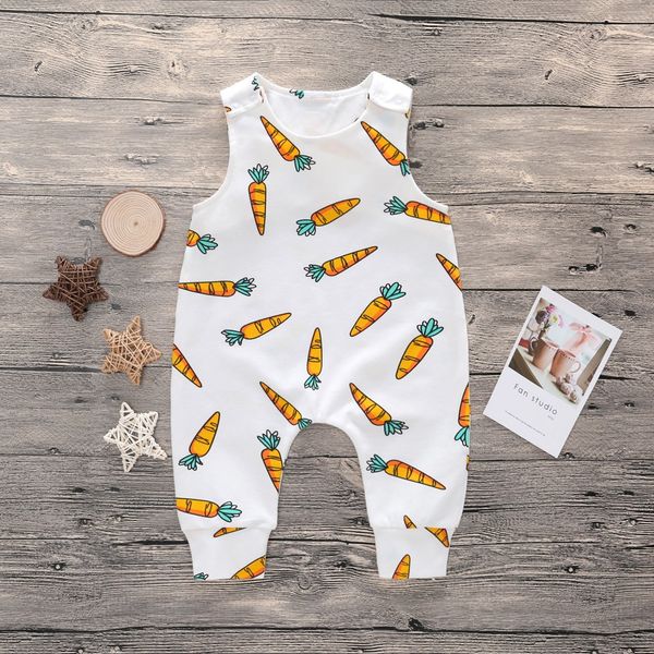 

2018 new newborn baby boys girls carrot printed sleeveless summer cotton romper kid jumpsuit playsuit outfits clothing set, Blue
