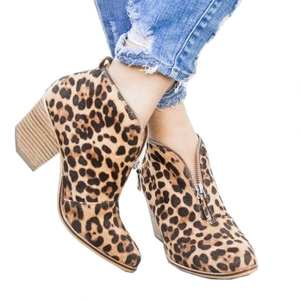 

ainer cat women boots leopard print ankle boots for women rome style pointed toe winter female shoes size 35-43 botas mujer, Black