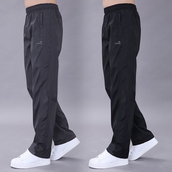 

casual trousers sweatpants thin polyester track pants men easy cuffless trousers joggers men pants streetwear pantalon hombre, Black