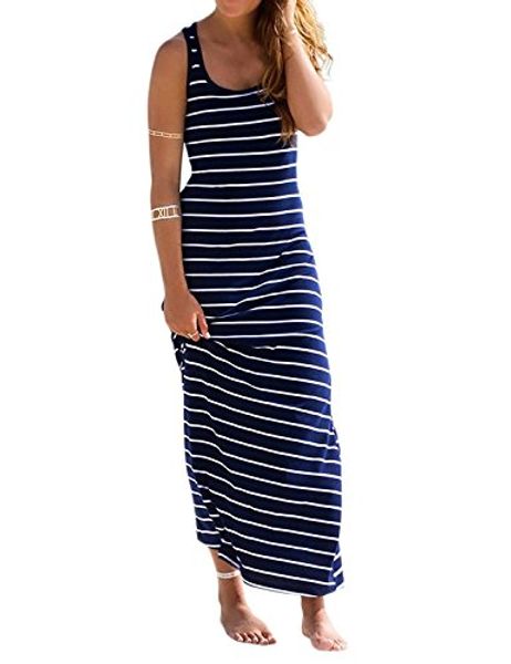 

women summer sleeveless striped racerback sundress casual maxi dress, Black;gray
