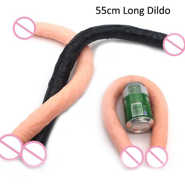 55cm longo sexo real pênis duplo cabeça dildos masturbador para mulher lésbica sexo dildo g ponto vaginal prostate estimulador anal plug y191017
