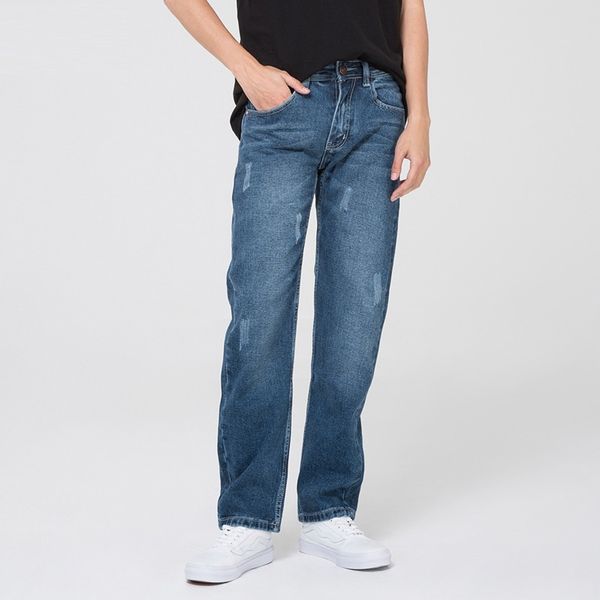

icpans straight loose denim jeans men mid rise casual smart mens jeans clothing big size 40 42 44 46, Blue