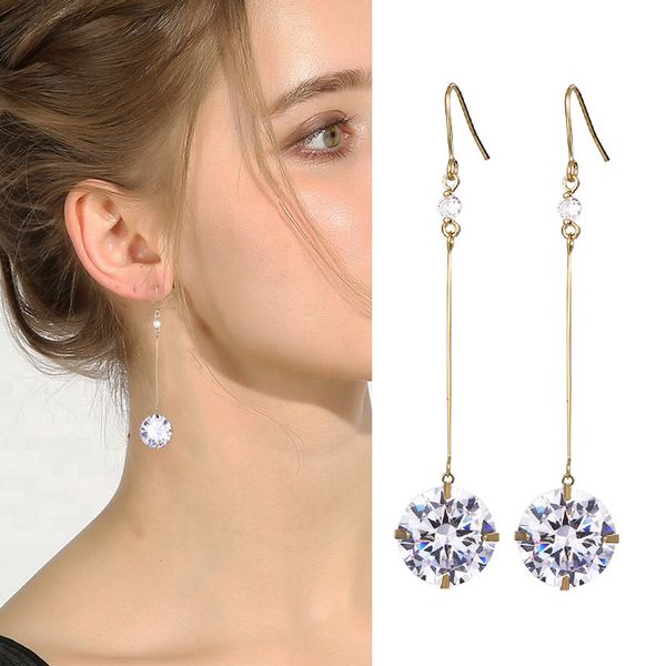 

maikale simple 12mm zirconia bead long earrings gold silver color hook hanging drop earrings for women accessories party jewelry, Golden