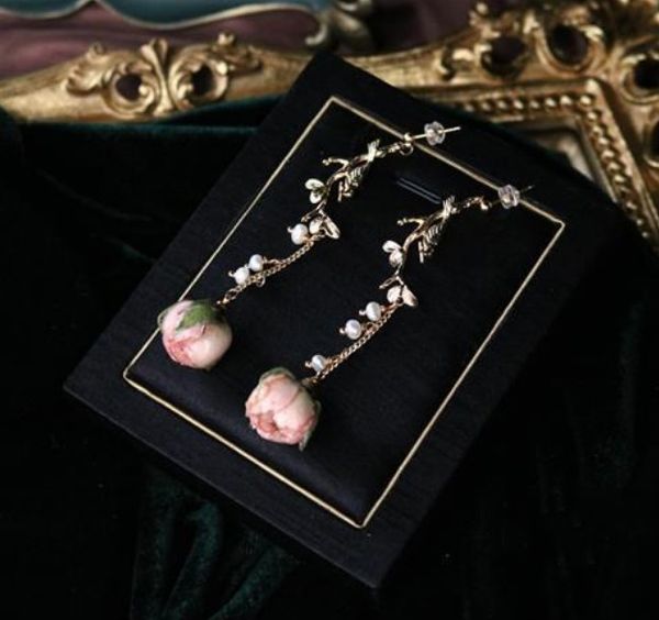 

ручной работы реальный сушеный цветок серьги новая мода прессованные цветы для женщин уха шпильки падение серьги свадебные серьги подарок юв, Silver