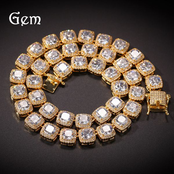 

cuban link chains hip-hop men's square zircon necklace hiphopblingchain fashion men's boutique accessories, Silver