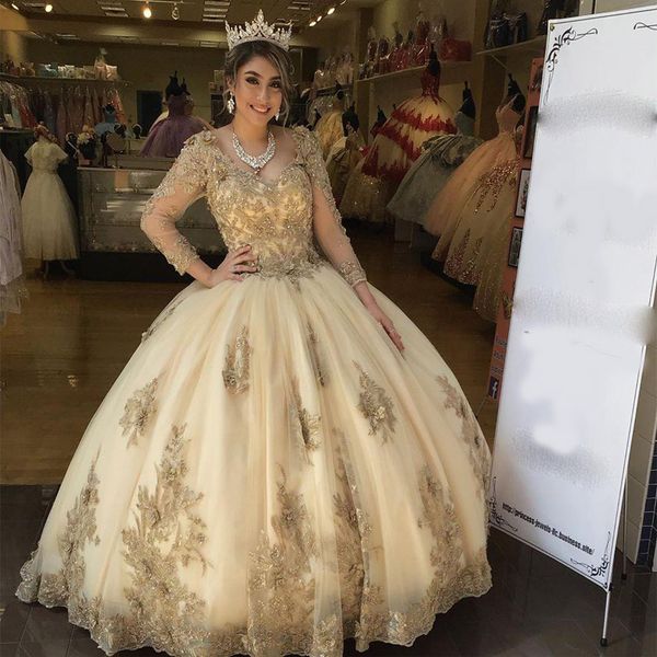 

3d floral appliques beaded quinceanera prom dresses deep v-neck long sleeves evening party sweet 16 dress, Blue;red