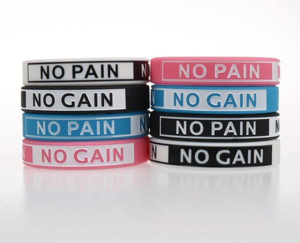 

fashion customized silicone wristband no pain no gain motivation silicone bracelets& bangles adult, Black