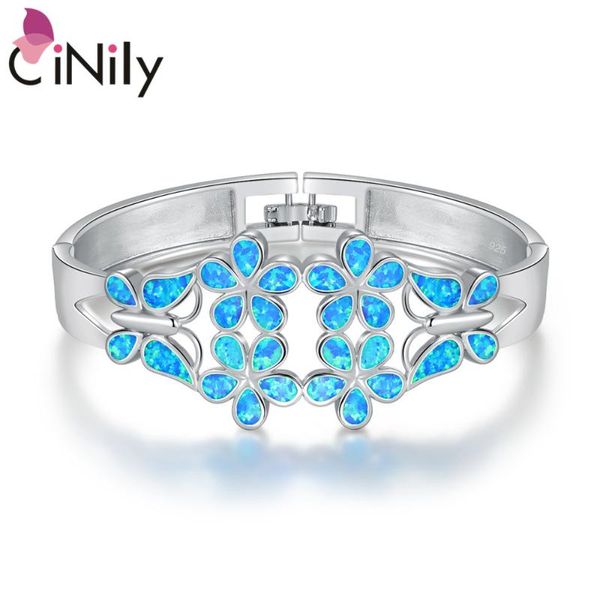 

cinily blue fire opal stone wide cuff bangles silver plated flora bohemia boho cocktail luxury big jewelry gifts for women, Black