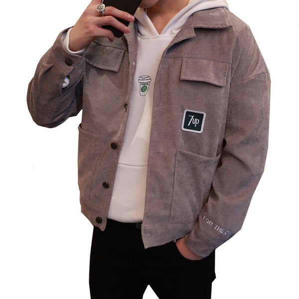 

korean fashion jacket coat man corduroy turn-down collar pockets mens jackets and coats casual outerwear windbreaker male, Black;brown