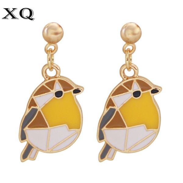 

xq woman stud earrings zinc alloy cute bird flamingo woodpecker animal drop oil yellow black new jewelry wholesale fashion, Golden;silver