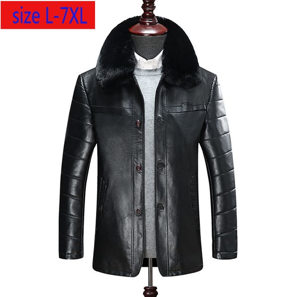 

new arrival fashion men winter super larger warm casual faux fur thick turn-down collar leather jacket plus size l-5xl 6xl 7xl, Black