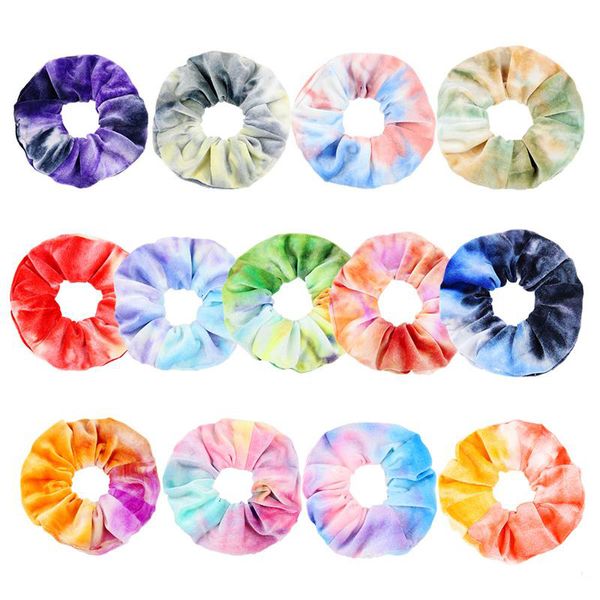 9 Farben INS Samt Haargummis Tie Dye Haarband Dehnbare Regenbogen Haarbänder Frauen Schleifenhalter Mädchen Haarschmuck