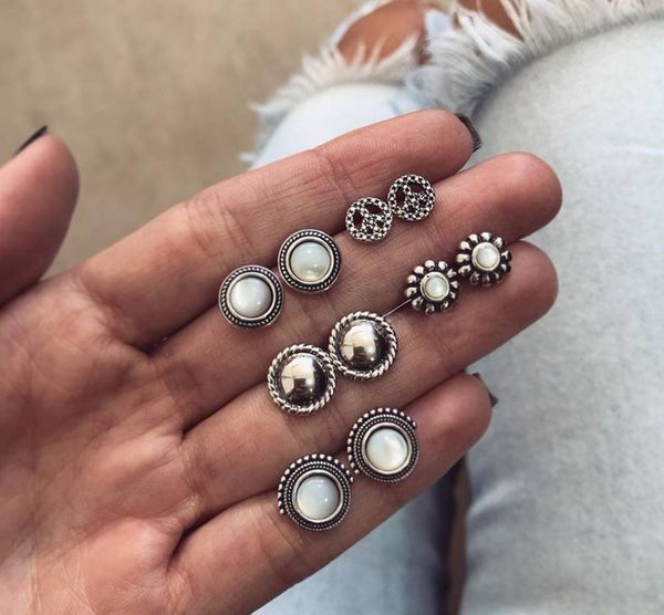 

высокое качество серьги ювелирные изделия мода искусственный жемчуг серьги простые цветы серьги 5 пар набор, Golden;silver