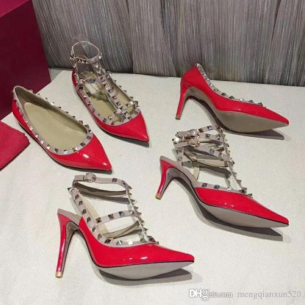 

rivet sandals 2019 new pattern luxury designer leather high heeled shoes banquet party beach wedding shoes slingback pumps sandals 42, Black