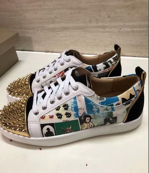 

2019 designer flat shoes red bottoms mens womens low cut suede spikes casual shoes sports trainers sneakers 35-46 big size with box t07, Black