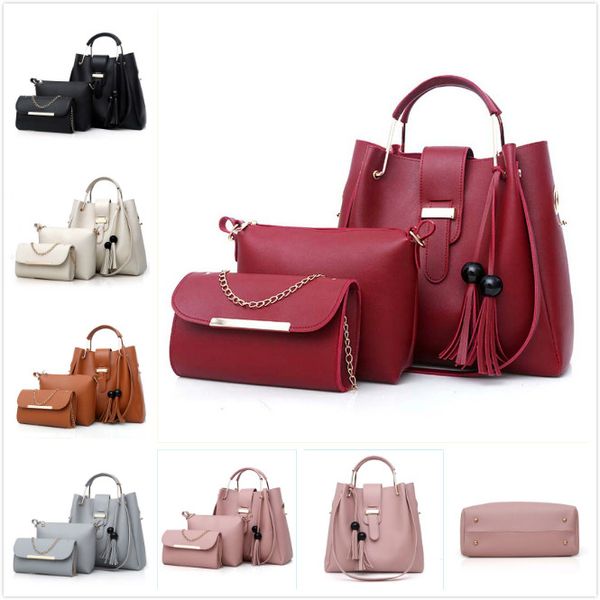 

fashion 3pcs/set women casual tote bag tassel metal handle designer composite messenger bag handbags pu leather shoulder bags