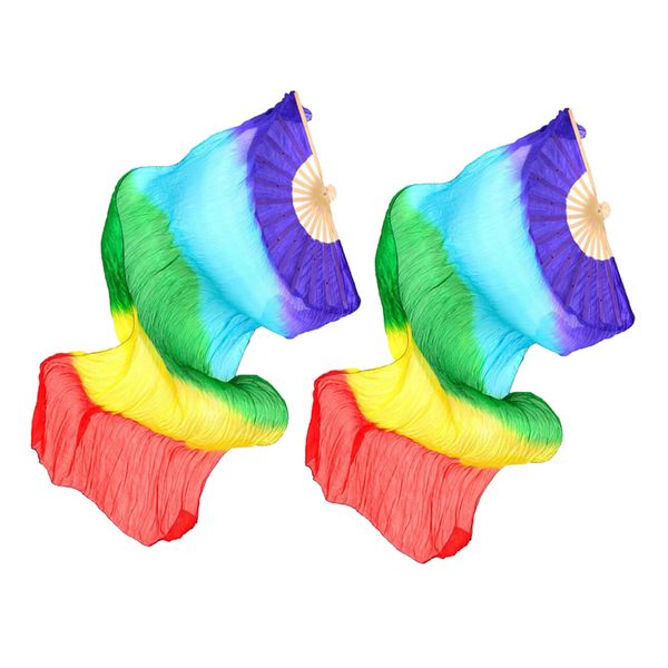 

bellydance silk fan veils one pair 180x90cm - rainbow color, Blue