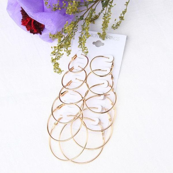 

6pair fashion jewelry circle big earrings set for women earrings exaggerated jewelry steampunk hoop for women, Golden;silver