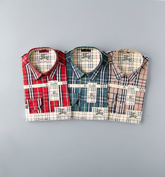 

bbr burb brand mens designer short sleeve shirts firmate dress shirts fashion casual luxury shirt plaid shirt homme button up 0057