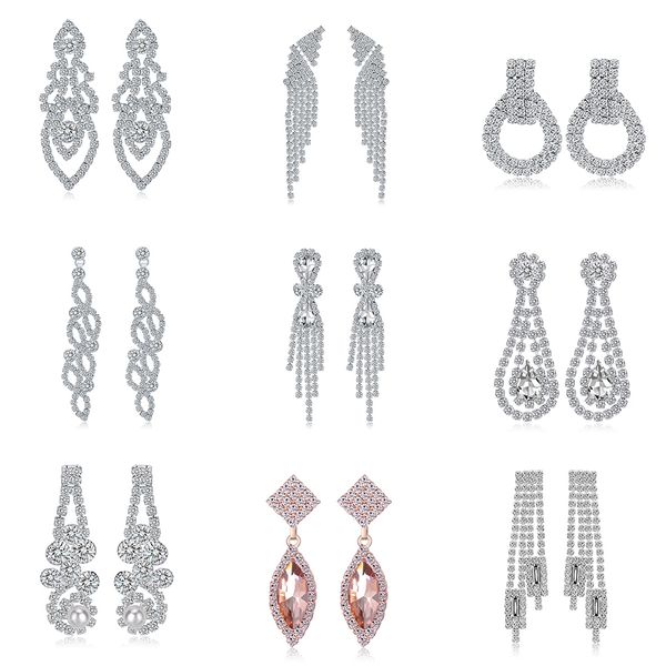 

2019 new fashion and simple bridal jewelry earrings high end atmospheric diamond ladies earrings party gifts, Silver