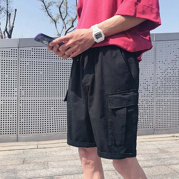 

outdoor 2019 summer style loose cotton teenagers students boys elastic waist trekking hikking camping climbing cargo shorts men, Brown;gray