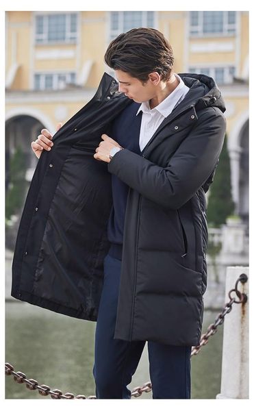 

men's down & parkas winter warm thick duck hooded jacket long coat padded waterproof outerwear black grey