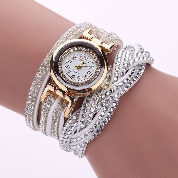 

fashion casual gold quartz women rhinestone watches braided leather bracelet watch gift ladies wristwatch gift, Slivery;brown