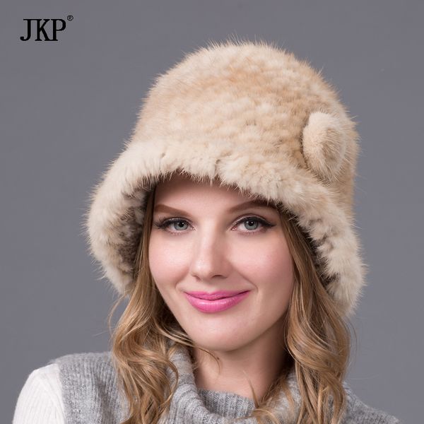 

new arrival 100% real knitted hat for women winter warm genuine fur cap with, Blue;gray