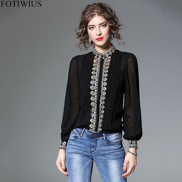 

see through women shirt long sleeve embroidery black white chiffon blouse 2018 spring ladies office shirts blusa mujer