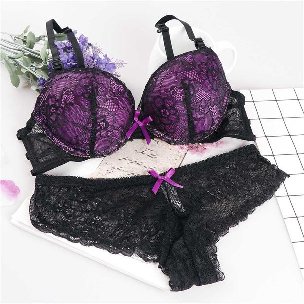 

deep lingerie bra set beautiful back lenceria bielizna damska komplety cup ab lace pink lace underwear set, Red;black