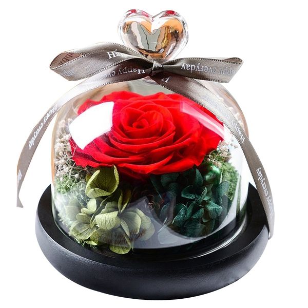 

first flower rose in glass flasks receive immortal flower in glass cover romantic gift for lovers birthday gifts