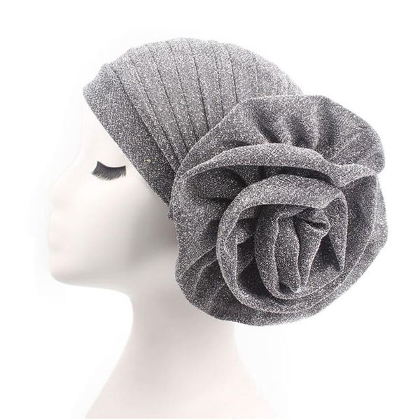

women for cancer fashion turban headwear hair loss stretch elegant flower casual chemotherapy cap glitter solid beanie, Blue;gray
