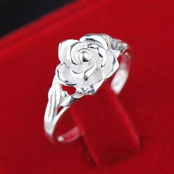 

omhxzj wholesale european fashion woman girl party wedding gift silver rose s925 sterling silver ring rr289, Golden;silver