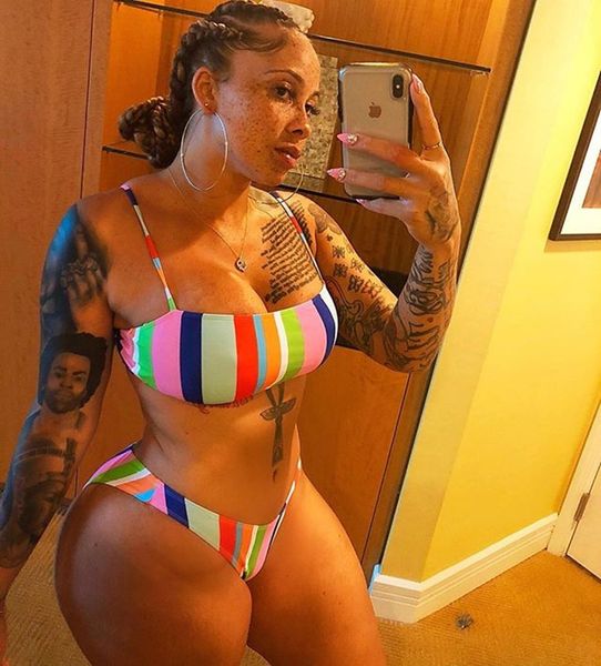 

ikwvg lm985 women's colorful striped printed two-piece set lm985 women's colorful striped printed swimsuit two-piece set swimsuit, White;black