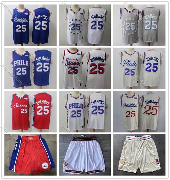

2020 mens throwback joel 21 embiid ben 25 simmons hardwood philadelphia nba classics 76ers basketball jersey basketball shorts, Black;red