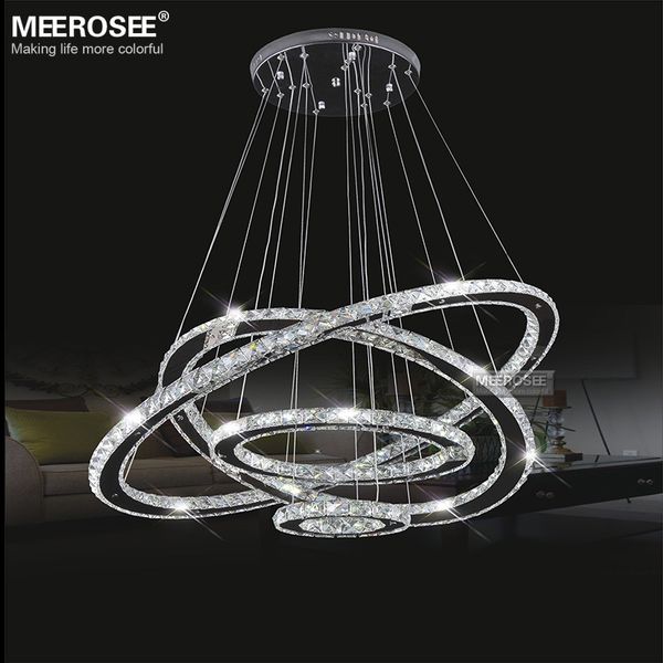 Contemporânea Chrome DIY LED K9 Lustre de cristal Luz Moderno 3/4 Rings Pendant Light Regulável com controle remoto 90-260V Decoração