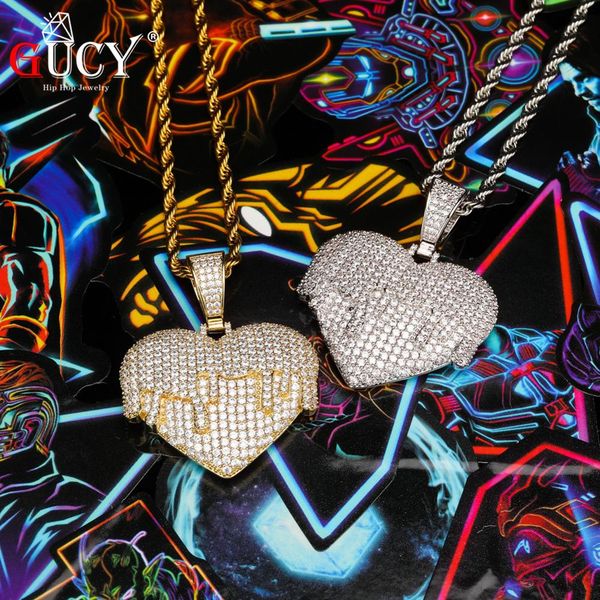 

gucy heart roundness solid back pendant & necklace with tennis chain cubic zircon men's hip hop jewelry, Silver