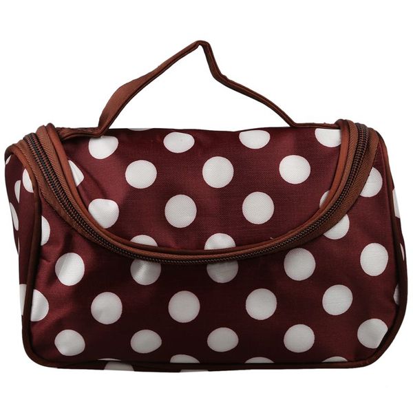 

side zipper cosmetic bag storage bag new coffee & white dot