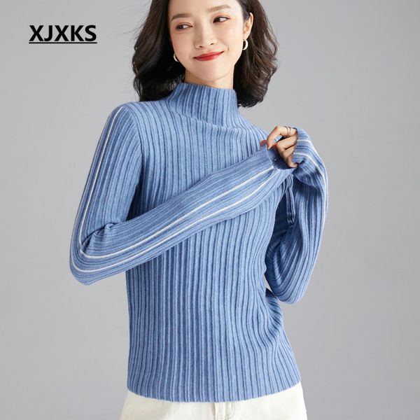 

xjxks high-end cashmere knit sweater women pullover 2019 autumn winter new comfortable high elastic women turtleneck sweater, White;black